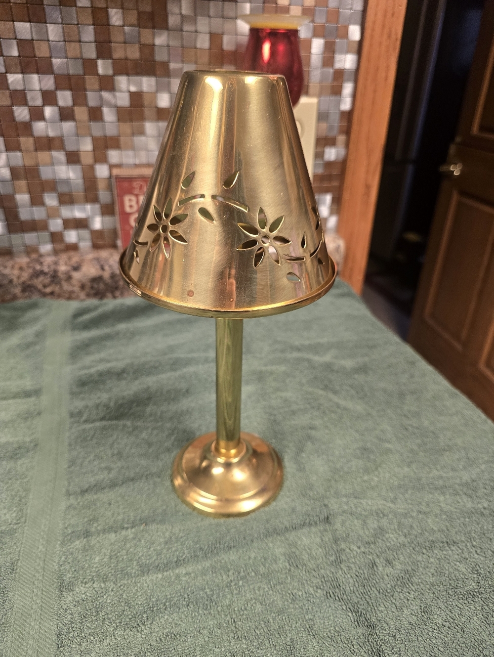 Brass Table Accent Lamp with Floral Cutout Shade - Gold